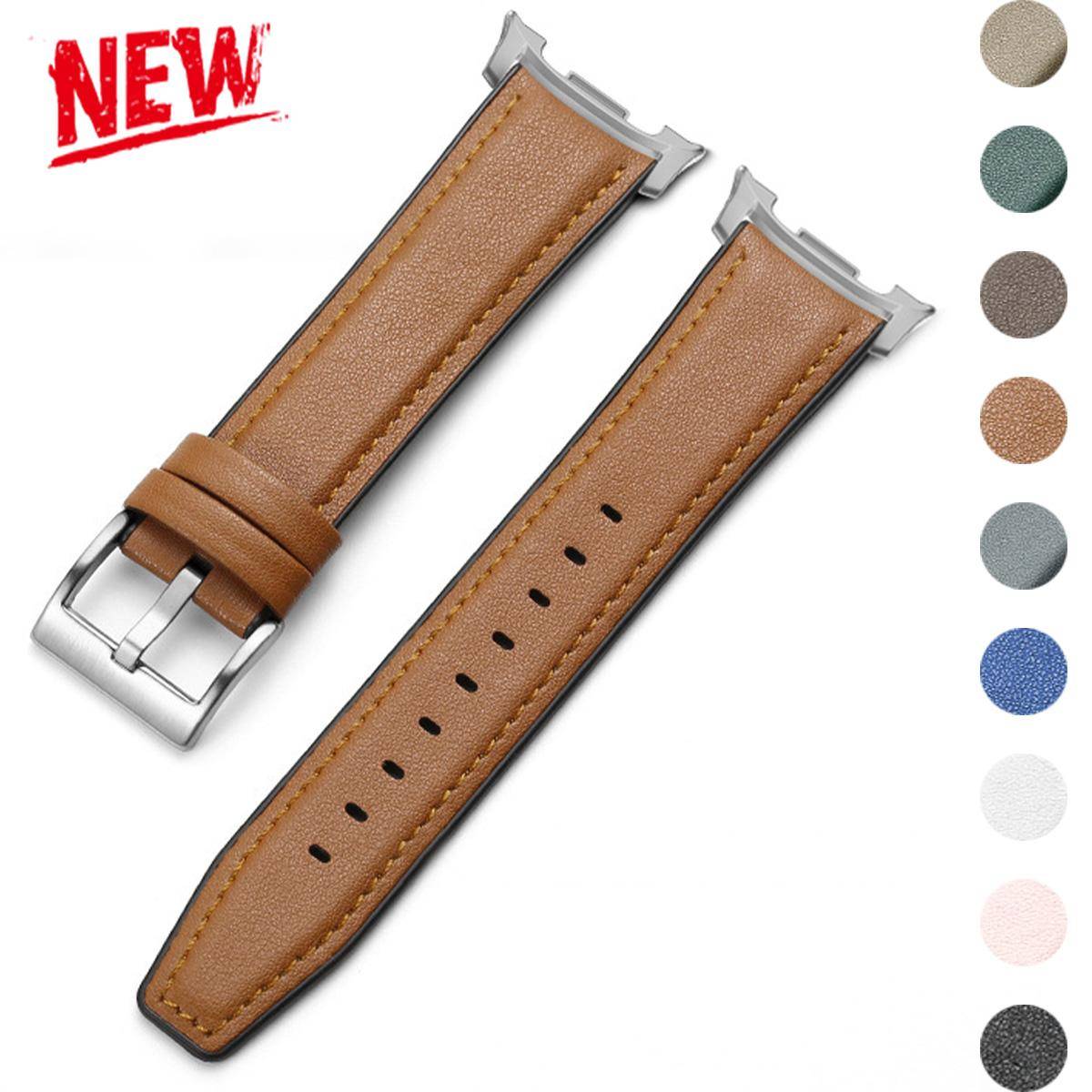Läderarmband för Samsung galaxy watch 8/8 classic 46mm affärsband för galaxy ultra 2025/7 47mm Läder + Silikonarmband white