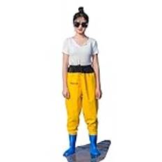 Pocket Mud Pants,Vadarbyxor Crosswater, Wading Pants Crosswater,Women Hunting Waist Waders With Boots,Fishing Waders With Pockets With Belt,Waterproof,Breathable,(Yellow,38)