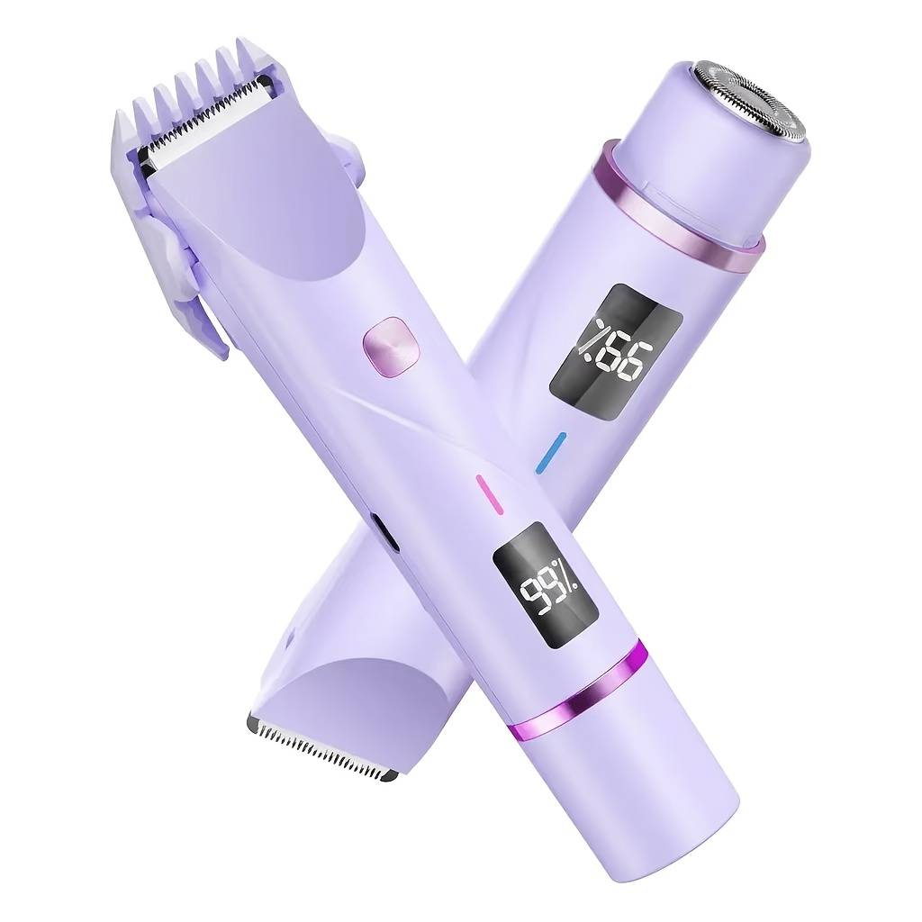 TEMU 2-in-1 Electric Shaver For Women, Bikini Trimmer & Facial Hair Removal With Display, Ipx7 Waterproof Rechargeable For Legs, Underarms, And Sensitive Areas