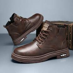 4 Seasons Men Lace-Up Leather Boots, Waterproof Anti-Slip Casual Walking Shoes - Brown - EUR39,EUR40,EUR41,EUR42,EUR43,EUR44