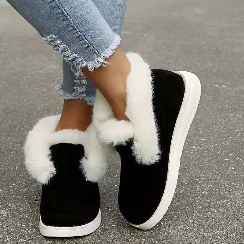 Womens Plush Fur Ankle Snow Boots Suede Winter Shoes - Black / Size41 (Size41)