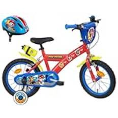 Vélo ATLAS Paw Patrol barncykel utrustad med 2 bromsar, dekorativ frontplatta, bakre behållare och Paw Patrol-hjälm inklusive pojke, röd, 14