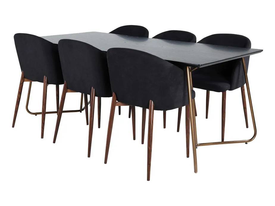Venture Design Petra & Arch matgrupp Svart/svart 6 stolar & bord 190 x 90 cm
