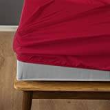 Komfortec dra-på-lakan i mikrofiber 180 x 200 cm – mjukt dra-på-lakan med allround gummi – passande lakan för madrasser upp till 30 cm – röd – Oeko-Tex – lättskött och hudvänlig – 90 g/m²