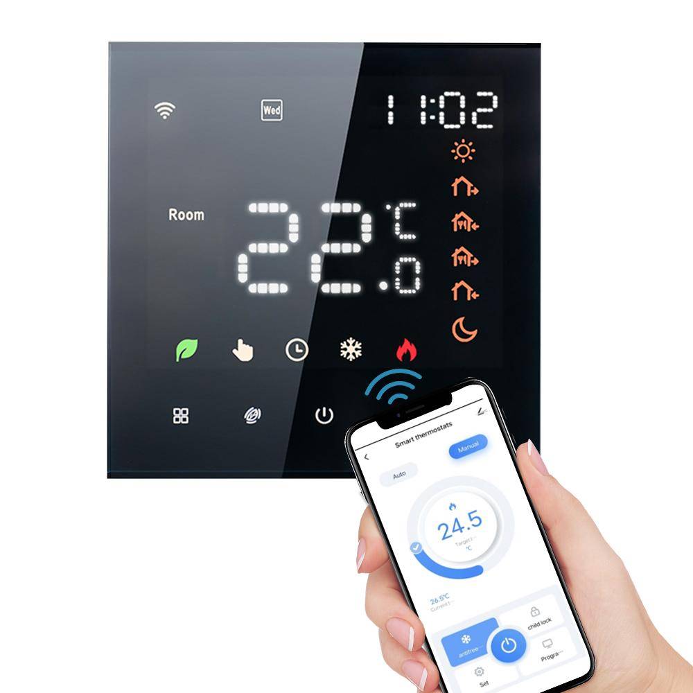 Smart termostat 16A digital programmerbar LCD-skärm Pekskärm Golvvärmetemperatur WiFi 16A Electric Heating Dot Type svart