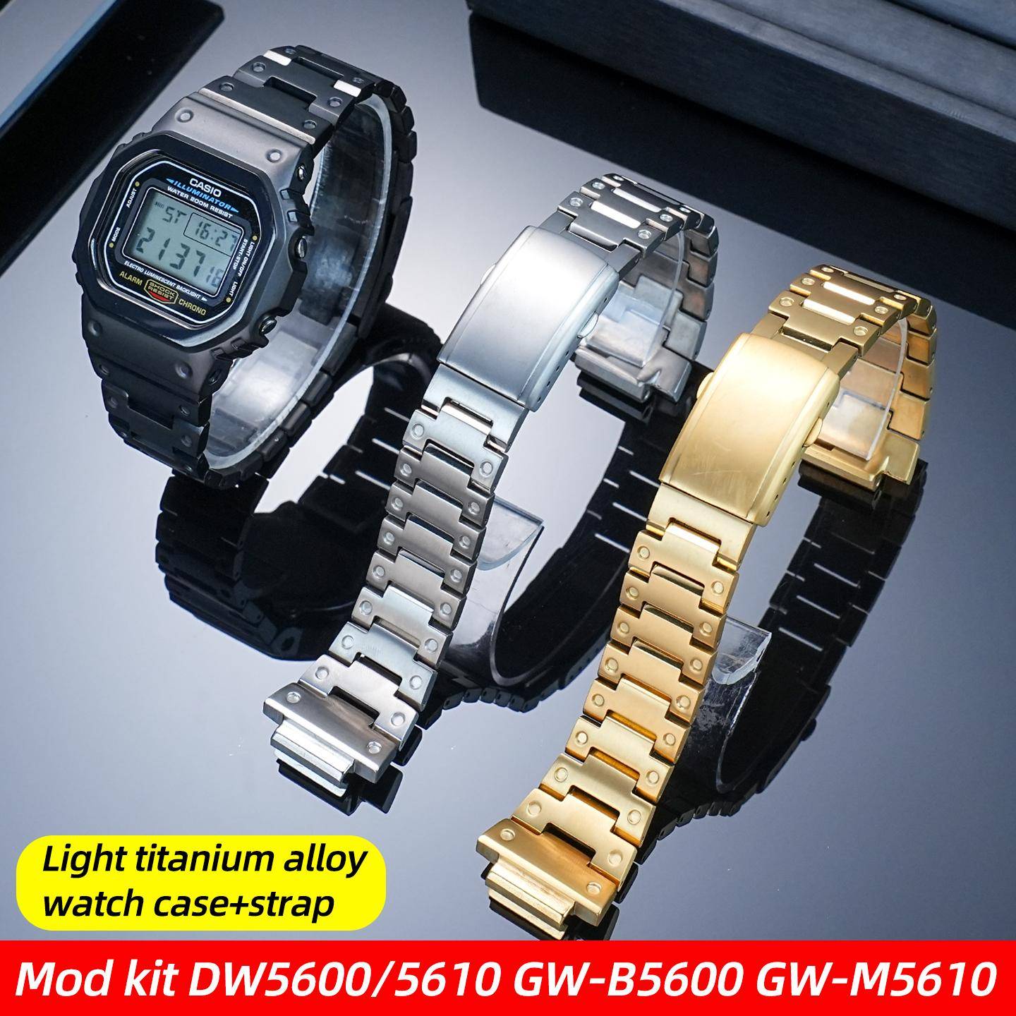 DW5600 Mod-kit Titanfodral+armband För Casio G-SHOCK DW-5600 GW-B5600 GW-M5610 modifiering Lättviktsmetallram klockarmband