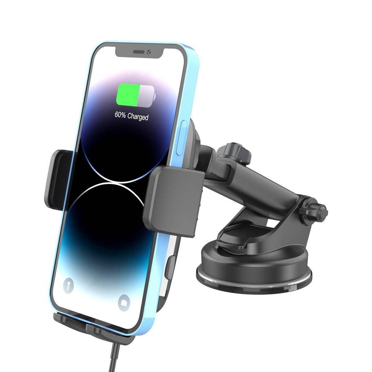 Clas Ohlson Mobilhållare med trådlös Qi-laddning för bilen med sugpropp Svart