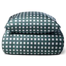 Bambus dobbelt sengetøj - 100% Naturligt bambus - 200x220 cm - Ternet grønt - Satinvævet dobbelt sengesæt