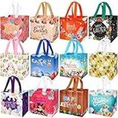 Påsar med påskgåvor, panemy 12 stycken påskpåsar, presentpåsar med handtag, 12 modeller, återanvändbar presentpåse, för påskfester, presentförpackningar