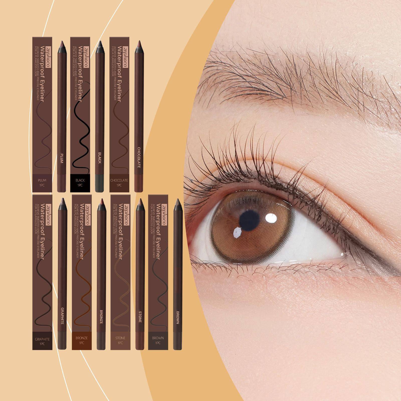 zephoco Graffärgade eyeliner Vattentät, färgäkta, silkeslen eyelinergelpenna för ögonmakeup
