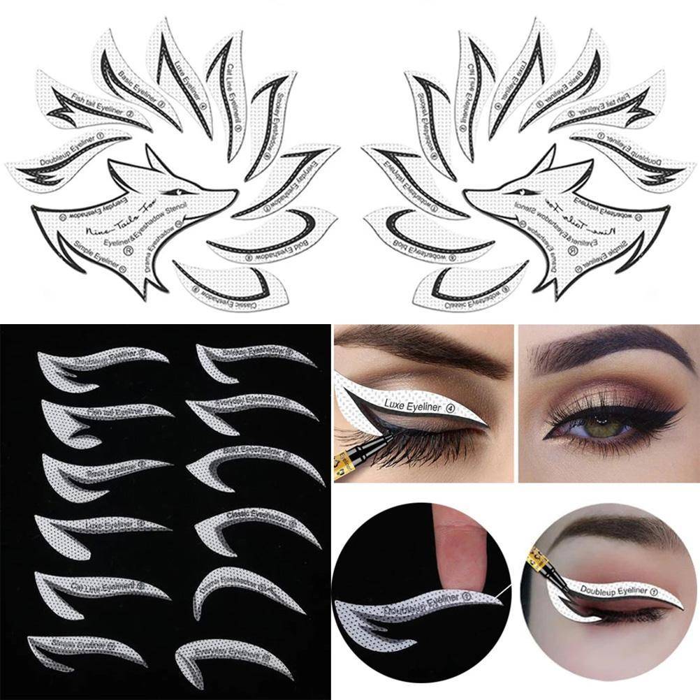 Professionell Eyeliner Schablon Ögonskugga Schablon Set Icke-Vävd Eyeliner Schablon Kit Eyeliner