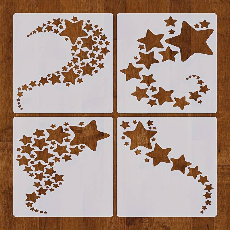 4pcs Irregular Star Stencil Set—washable And Reusable—durable Pet Cream White Template—suitable For Diy Home Decor, Wall Graffiti Art, Stone, Wood, And Paper Crafts