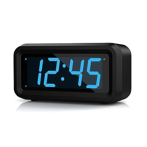 KWANWA Digital väckarklocka,LED-klocka Batteridriven skrivbordsklocka med justerbar /Snooze12/24Hr，Lätt att läsa bärbar reseväckarklocka (blå led)