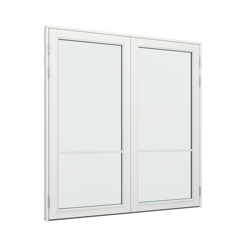Dobbelt terrassedør med 1x2 glasfelter i hver dør.