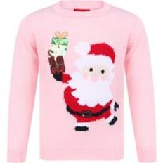 Jumpers Girls Xmas Santa With Presents Novelty Christmas Jumper in Almond Blossom - Merry Christmas / 4-5 Years - Tokyo Laundry - pink