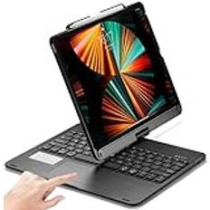 Roterbart tangentbordsfodral för iPad Air 13 tum (M2) 2024 och Pro 12.9 (sjätte, 5:e, 4:e generationen) med pekdyna, bakluckor aluminiumlegering metall smart fodral med styrplatta tangentbord, (svart)