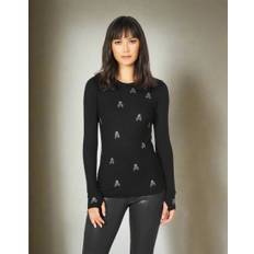 Lauren Moshi McKinely Mini Crystal Cross Bone Skulls Long Sleeved Top - S / Black