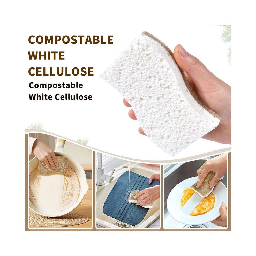 45 Pack Biodegradable Natural Kitchen Sponge - Compostable Cellulose and Coconut Walnut Scrubber Sponge