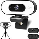 ToLuLu Webbkamera med ringljusmikrofon - Streaming webbkamera, 1080P Full HD Pro-kamera PC Mac bärbar dator, USB-dator webbkamera med integritetsskydd och stativ zoom möte Skype Teams Twitch