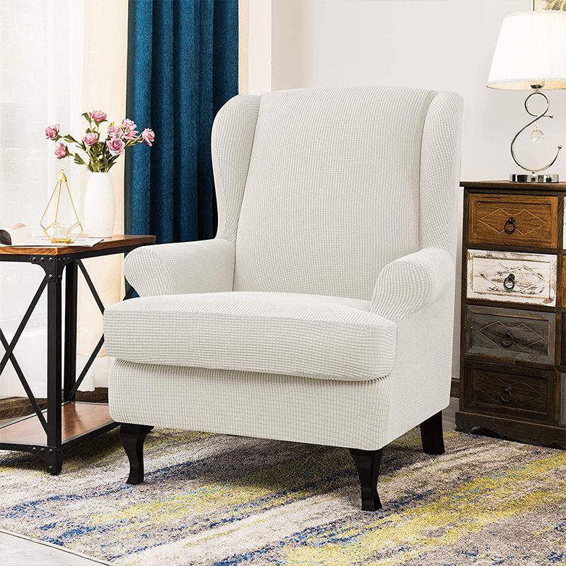 Wingback stolsöverdrag 2 delar Wing Chair Slipcover Stretch Slipcover för Wingback stolar Wingback stolsöverdrag med elastisk botten Halkfri möbelöver
