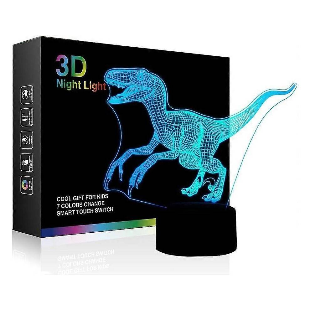 Dinosaurielampa 3D nattljus Jurassic LED 7 färgskiftande lampa nattljus