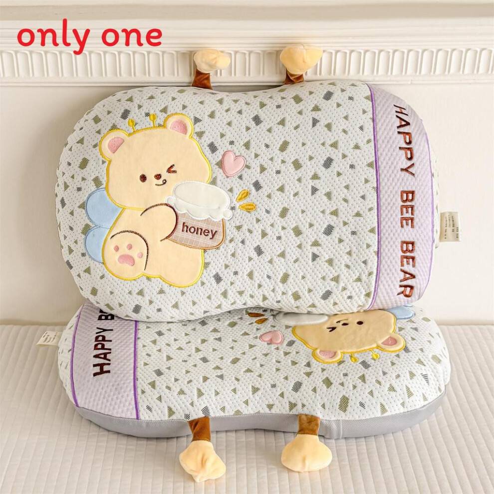 (Purple Honey Bear)Cartoon Memory Foam Pillow With Sheep Penguin Bear Print For Kids Sleep Comfort