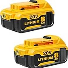 Ersättning för Dewalt 20 V MAX batteri 8000 mAh kompatibel med CB180, DCB181, DCB182, DCB201, DCB201-2, DCB200, DCB200-2, DCB204-2, DCB205-2 ersättning för Dewalt 20 V lililium batteri (8 000 mAh,