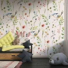 Tapet - Fugl og Blomster Design