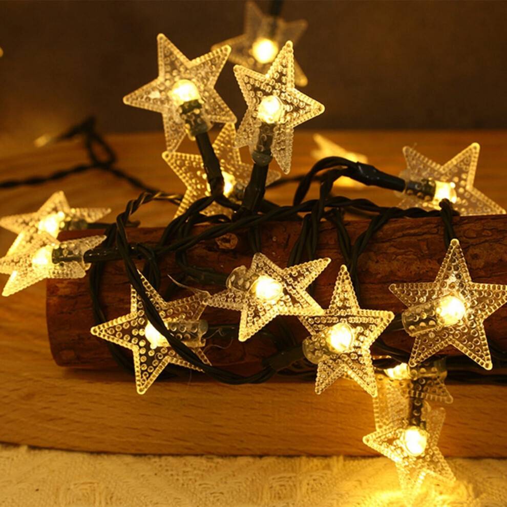 Solcelledrevet julelyskæde, 20 LED pentagram stjerne blinkende lys, kompatibel med udendørs juledekorationer