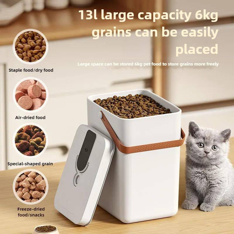 Smart Vakuum Pet Food Förvaringsbehållare Lufttät Fuktsäker Förseglad Hink Stor Kapacitet Färskhållningskärl för Katter Hundar white