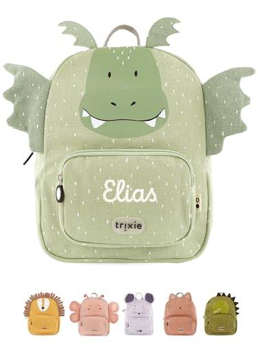 wunderwunsch TRIXIE Kindergartenrucksack, Rucksack für Sportunterricht Schule und Kindergarten, Hort und Krippe, personalisiert mit deinem Wunschnamen (Drache Grün, Klein (5,25 Liter))