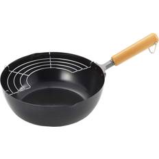 Yoshikawa Tempura Frying Compatible with Gas With NEW Gourmet Power Made in Tempura Oil Pot Deep-Fried Pot, Pot, One-handed Pot, Pan, 24cm, Fire/IH, svart