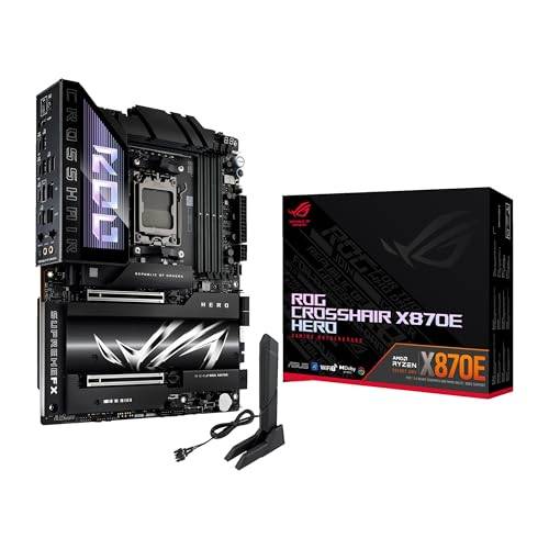 ASUS ROG Crosshair X870E Hero AMD ATX moderkort, 18+2 + 2 effektsteg, DDR5, PCIe 5.0 kompatibel med nästa generations GPU, Fem M.2, Wi-Fi 7, USB4, AI-överklockning