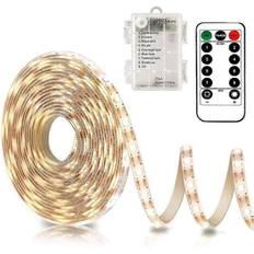 3m Batteri LED Strip Lys med Fjernbetjening, 90 LED Lys Strip Vandtæt, 8 Modes, Dæmpbar, Timer, Selvklæbende, Kan Klippes til Soveværelse Spejl