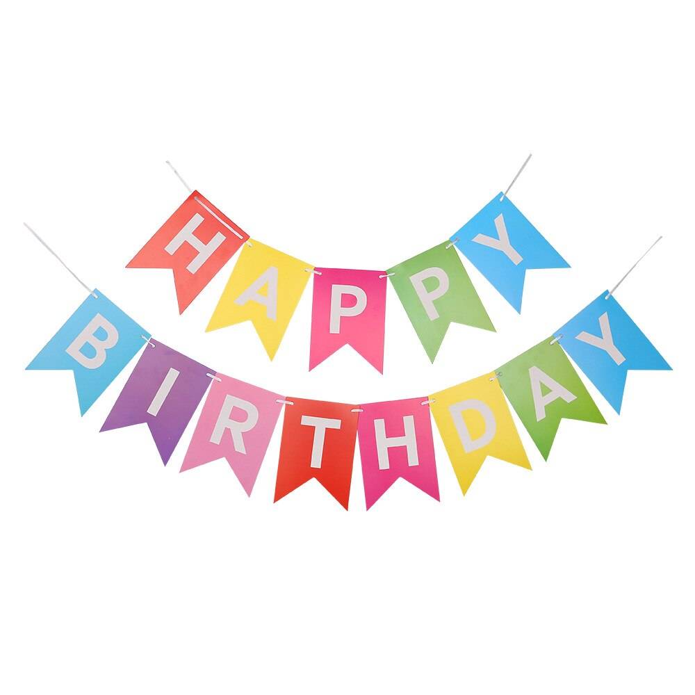 Flerfärgad grattis på födelsedagen bunting banderoll baby shower tapet vimplar svart guld vuxen party girlander streamers flaggor jl0061 - Regnbågsvit / S