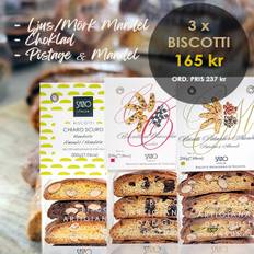 Biscotti x 3, Ljus & Mörk Mandel, Choklad, Pistage & Mandel