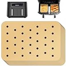 BYKITCHEN Luftfriteringstillbehör för Ninja Foodi Dual Zone luftfritös, 100 st icke-klibbiga små luftfritöser fyrkant, luftfritös pergamentpapper engångs för Ninja AF300UK, dubbel låda (oblekt)