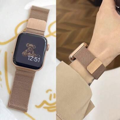 1 st unisex roséguldfärgad milanesisk looparmband, kompatibel med Apple Watch 46 mm, 49 mm, 40 mm, 44 mm, 45 mm, 41 mm, 42 mm, 38 mm, magnetiskt lyxig - Rosa Guld (38/40/41/S10-42mm,44/45/46/49/S3-42mm,S10/S11-46mm,S10/S11-42mm)