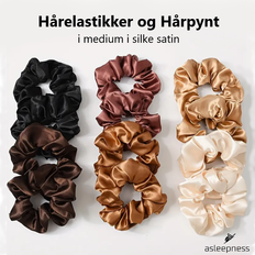 Silke satin hårelastikker og hårpynt i 6 jord farver (Medium) - Hvid