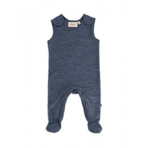 Retro Sparkedragt Med Fod Og Trykknapper På Indersiden Af Benene Til Baby, I 100% Økologisk Merino Uld Navy Melange 68