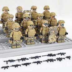 12 stk. Camouflage Special Forces Figurer, Mini Soldater Militær Base Legetøj Med Våben