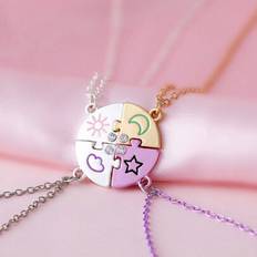 4st/set Girls Best Friends Forever Heart Puzzle Necklace Halsband Set, Colorful Eamel & Matte Gold/Silver Tone Alloy Charms, Teen Halsband, Best Frien - Multifärgad (A3337)