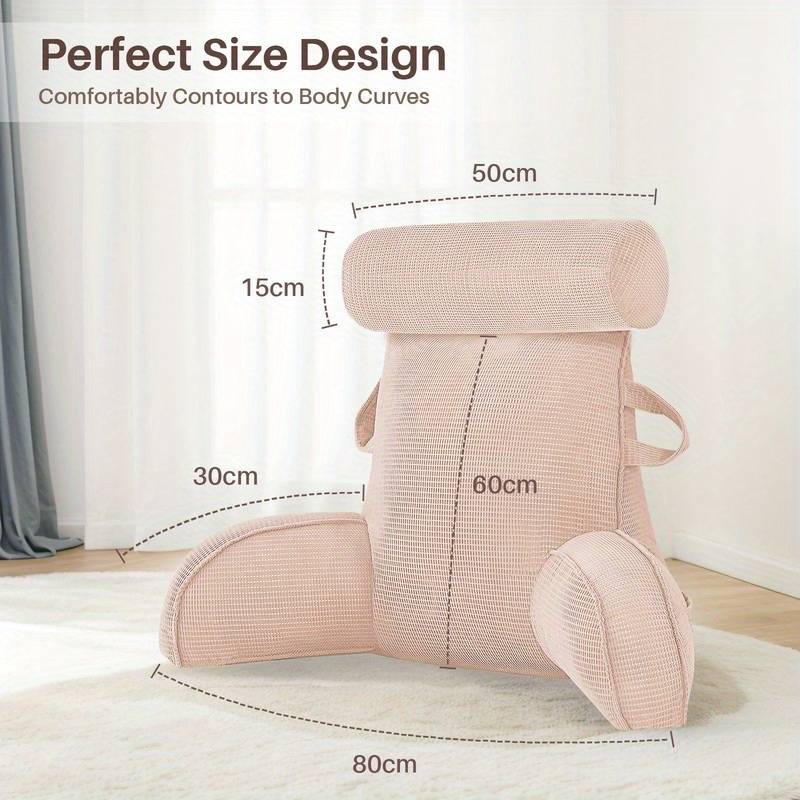 Reading Pillow Xl And Detachable Neck Roll, Great As Backrest For Books Or Gaming Sit Up Pillow For Bed Sofa Adult Back Reading Cushion With Arm Back Support For Watching Tv Gaming Relaxing
