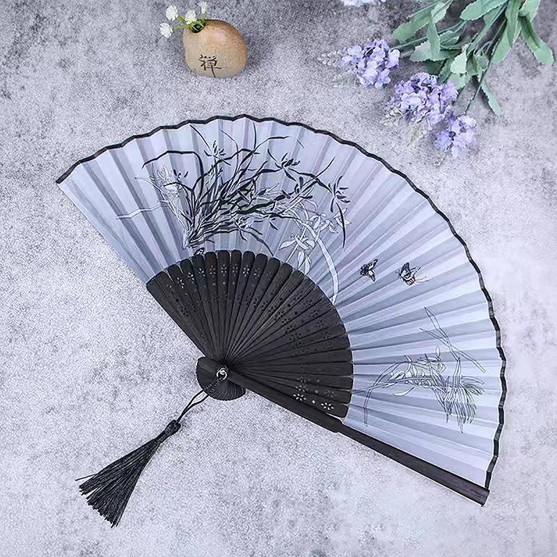 Bambu Antik Vikfläkt Kinesisk Stil Fläkt Sommar Kvinnlig Dansfläkt Bärbar Elegant Blomma Handhållen Fläkt Utsökta Gåvor cm gray