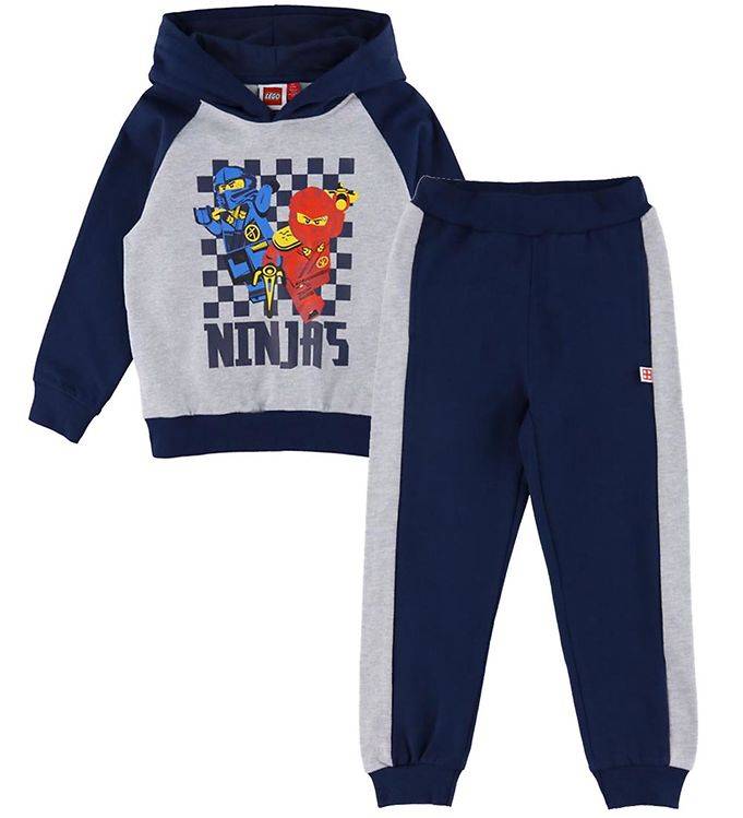 LEGO® Ninjago Sweatset - LwSian 106 - Gråmelerad/Marinblå m. Try - LEGO® Wear - 8 år (128) - Sweatset