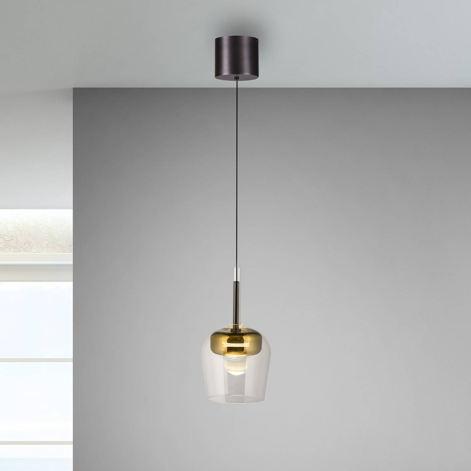Q-Smart-Home Smart pendellampa Q-Kon, dimbar, Mässing / guld, Vardagsrum / matsal, Glas, Modern, Smarta hem pendellampa