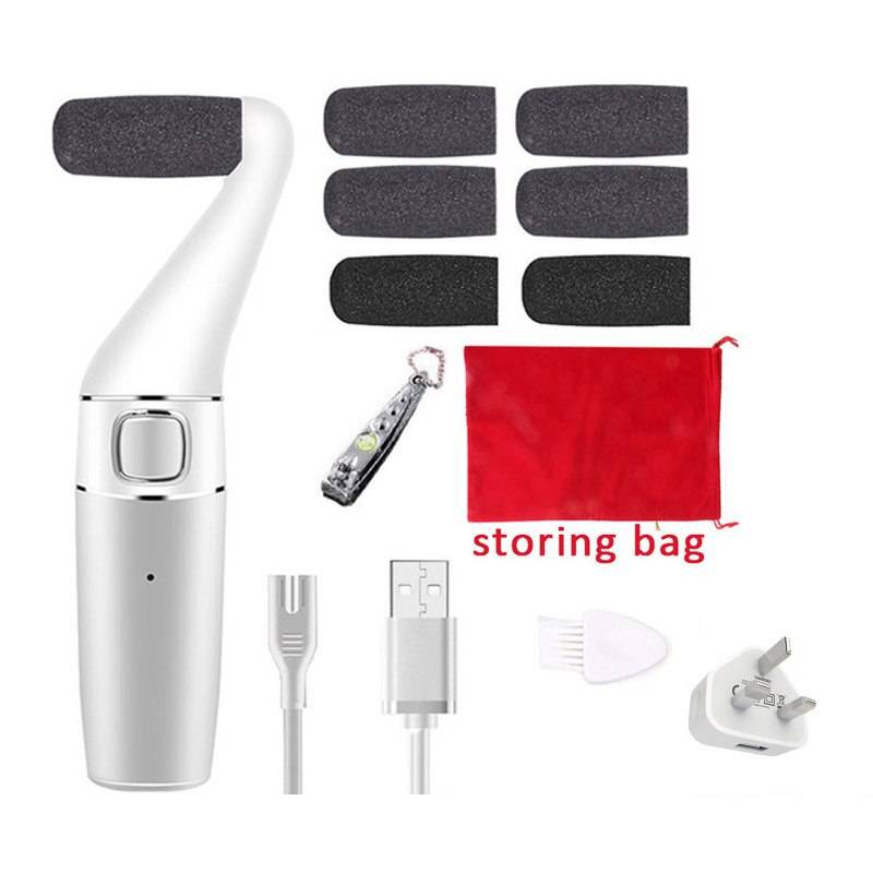 Elektrisk peeling pedikyr slipmaskin förhårdnadsborttagare fotvård rullverktygsfil för fötter häl 7 sliphuvuden - silver--uk plugg