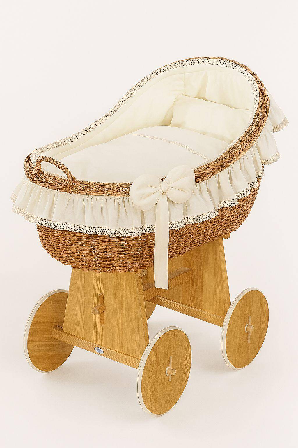 Carina Wicker Moses Basket with Wicker Shed - Natural + Cream Bedding