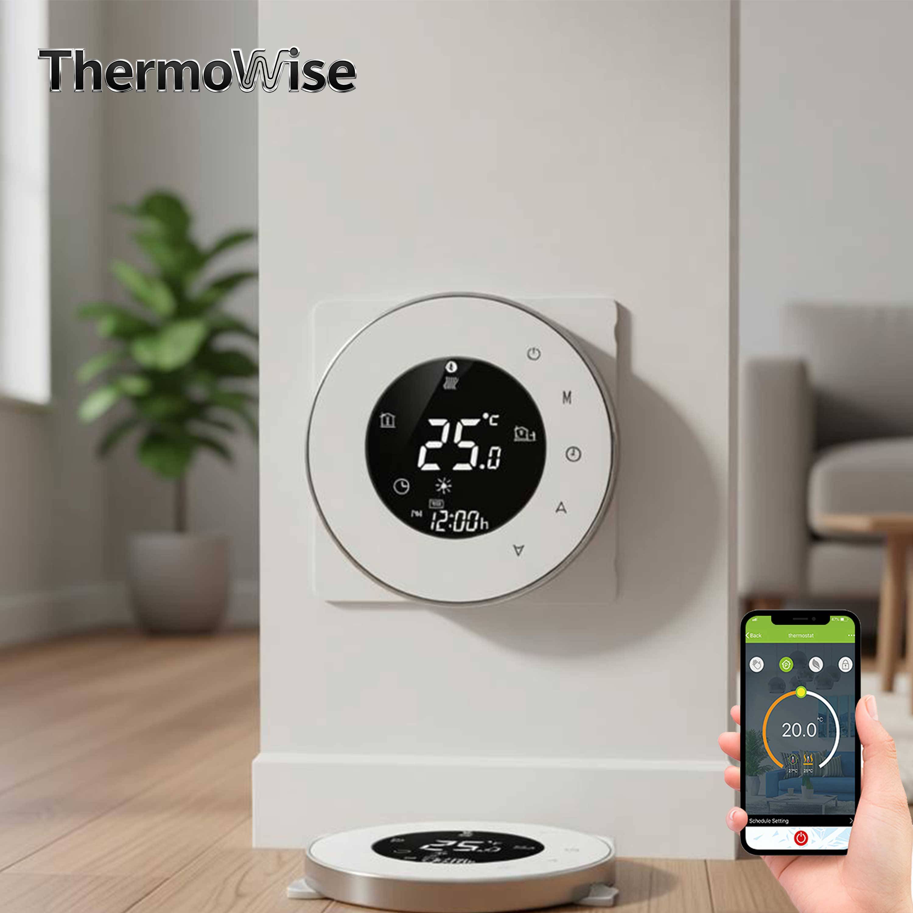 24V 220V Circular Touch Heating Thermostat for WIFI Smart Temperature Adjustment By Valve/Electric Heater ON/OFF Floor Radiator