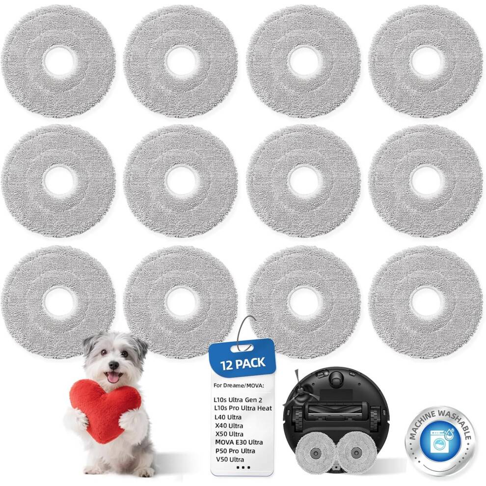 12-pak moppeklude kompatible med Dreame L40 Ultra/Mova P10 Pro Ultra/L10s Ultra Gen 2/X40 Ultra/X50 Ultra/E30 Ultra/P50 Pro Ultra robotstøvs